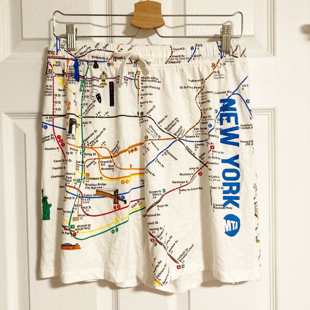 New York MTA Pajama Shorts NYC Subway Map Shorts 100% Cotton Size L